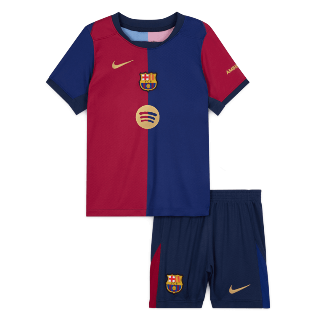 Maillot de football domicile Barcelone enfant (maillot + short) 2024/25 avec logo Spotify sans texte