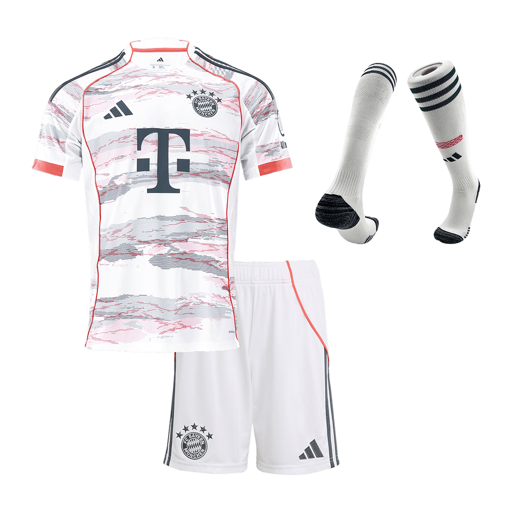 Maillot de football extérieur Bayern Munich 2025/26 pour enfant (maillot, short, chaussettes) Blanc
