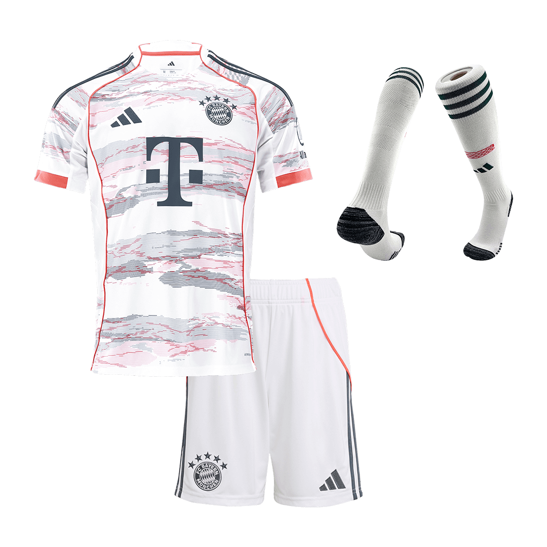 Maillot de football extérieur Bayern Munich 2025/26 pour enfant (maillot, short, chaussettes) Blanc