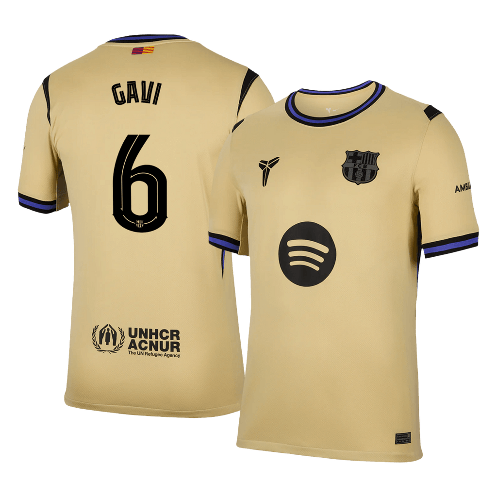 Maillot de football GAVI #6 Barcelone Extérieur 2025/26 Jaune - UCL