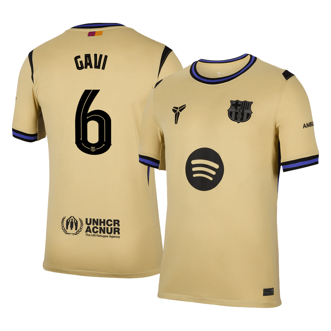 Maillot de football GAVI #6 Barcelone Extérieur 2025/26 Jaune - UCL