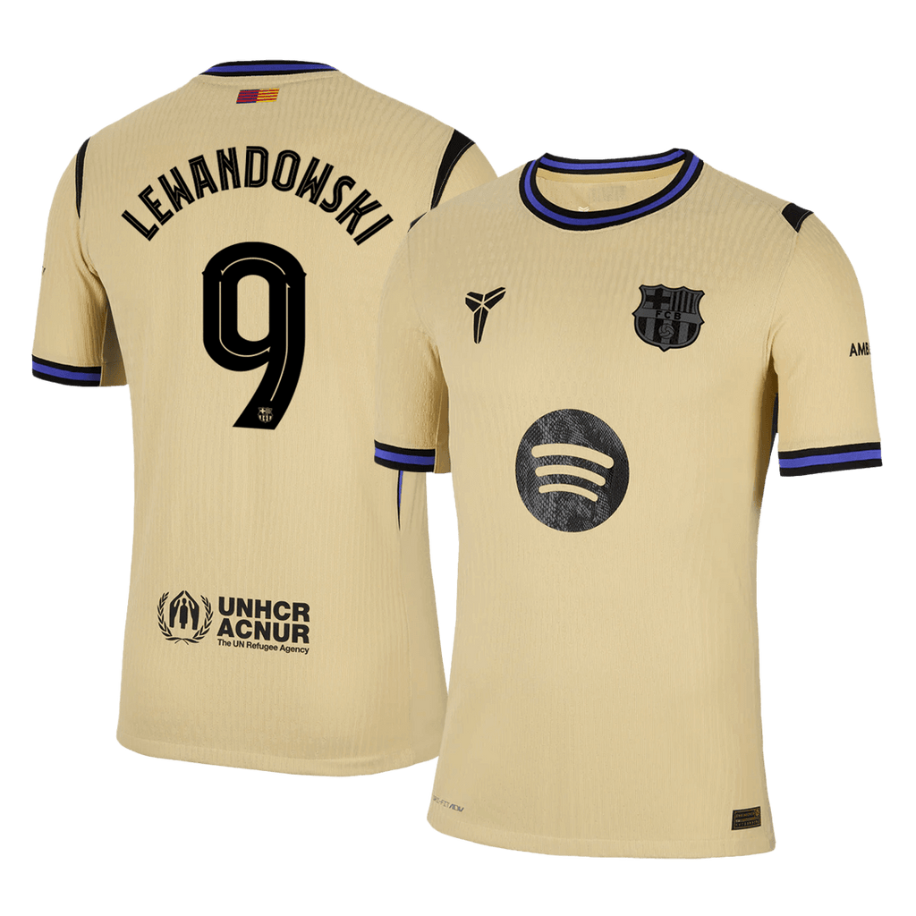 Soccer Kits Authentic LEWANDOWSKI #9 Barcelona Away Soccer Jersey 2025/26 Yellow - UCL