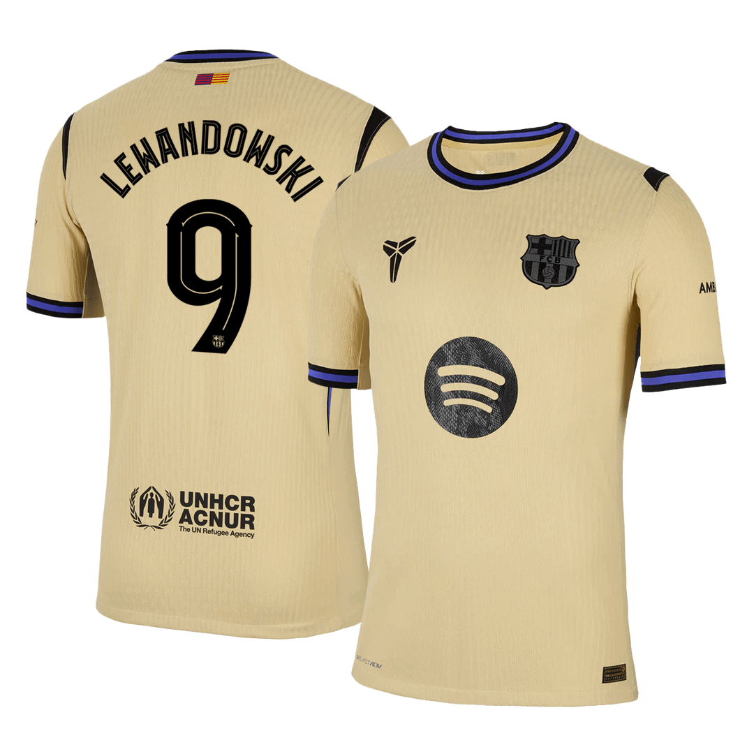 Soccer Kits Authentic LEWANDOWSKI #9 Barcelona Away Soccer Jersey 2025/26 Yellow - UCL
