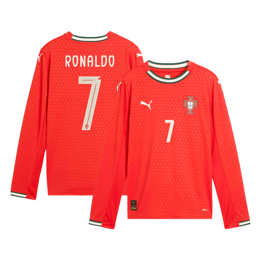 Kits de fútbol RONALDO #7 Portugal Home Camiseta de fútbol de manga larga 2025 Rojo