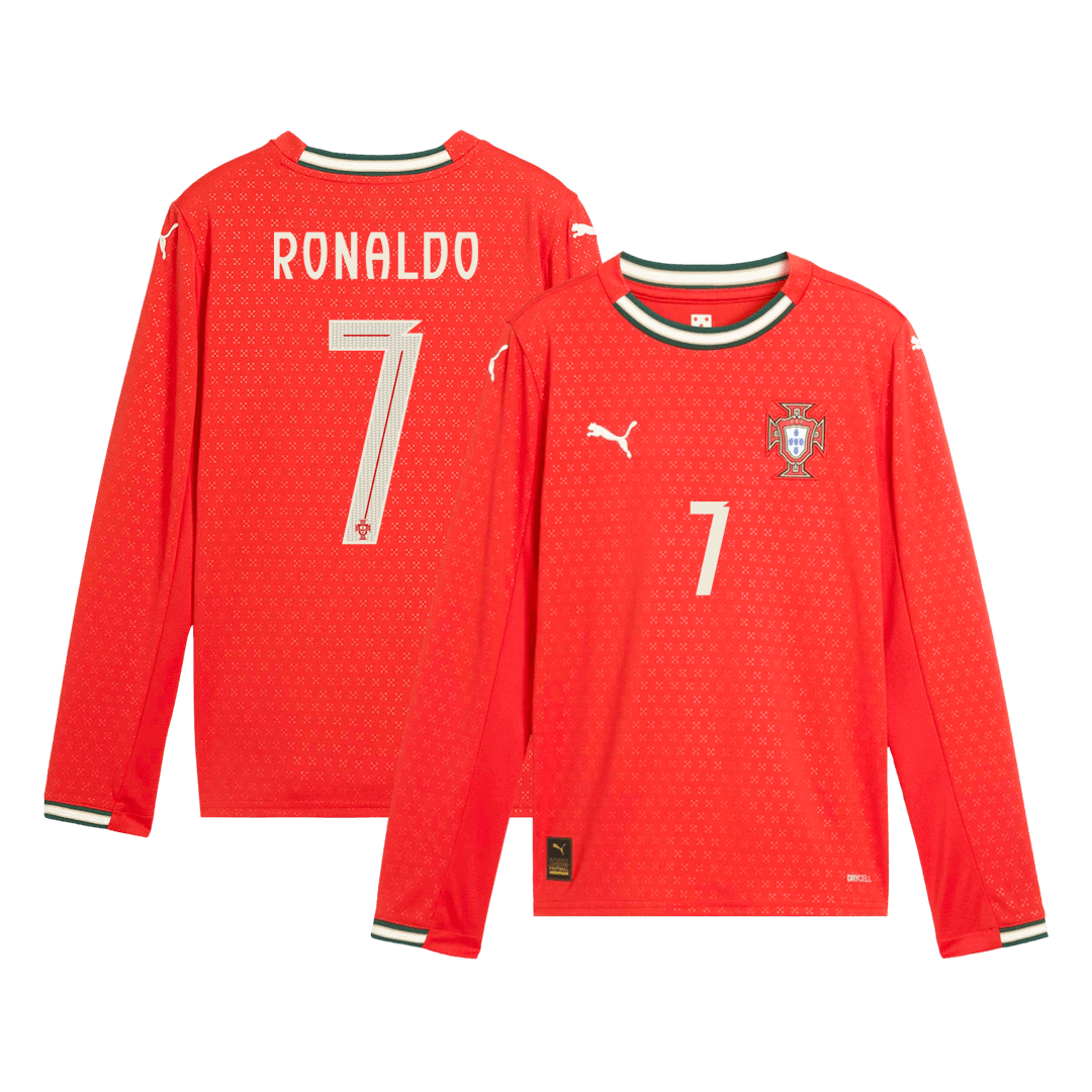 Kits de fútbol RONALDO #7 Portugal Home Camiseta de fútbol de manga larga 2025 Rojo
