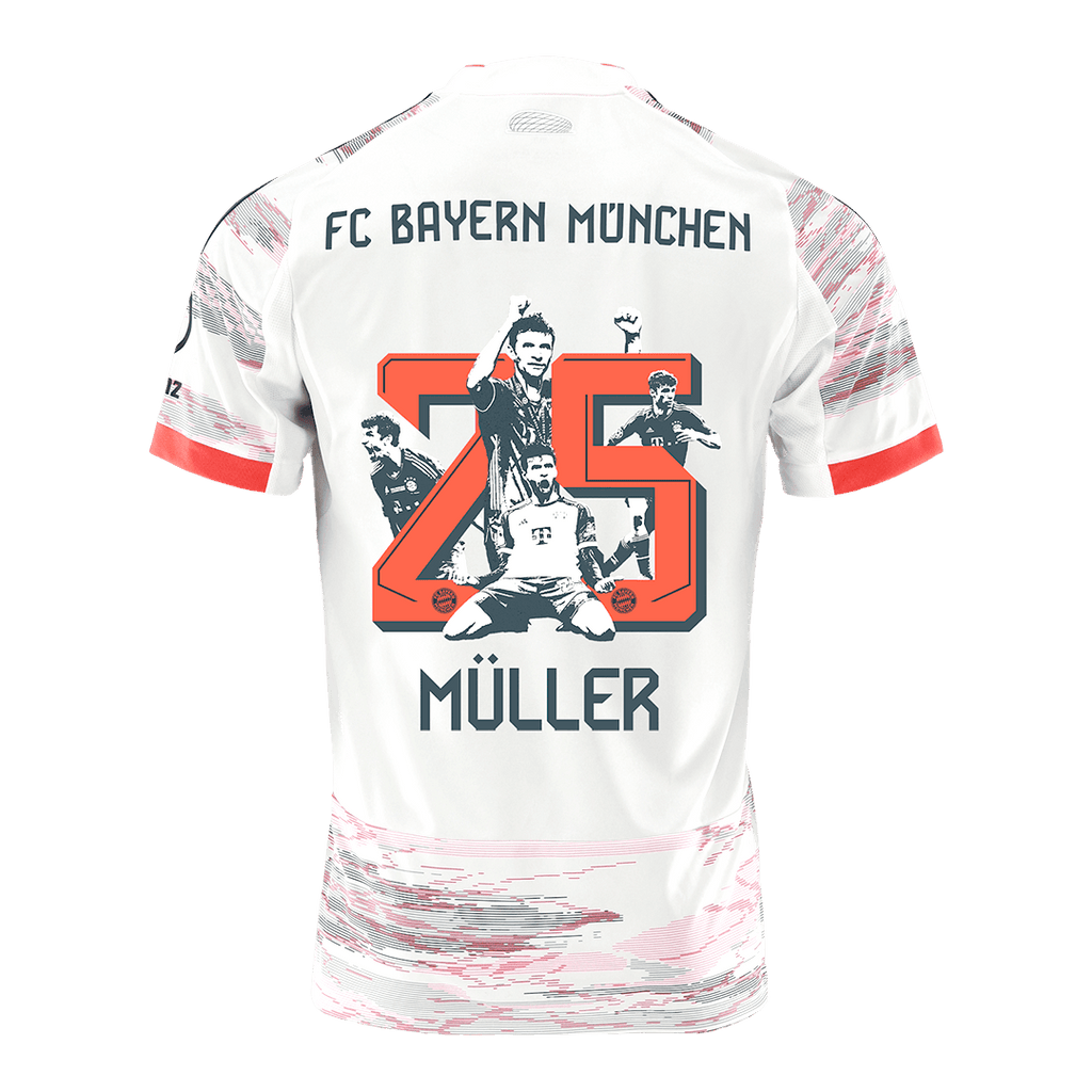 Maillot de football MÜLLER Special #25 Bayern Munich Extérieur 2025/26 Blanc
