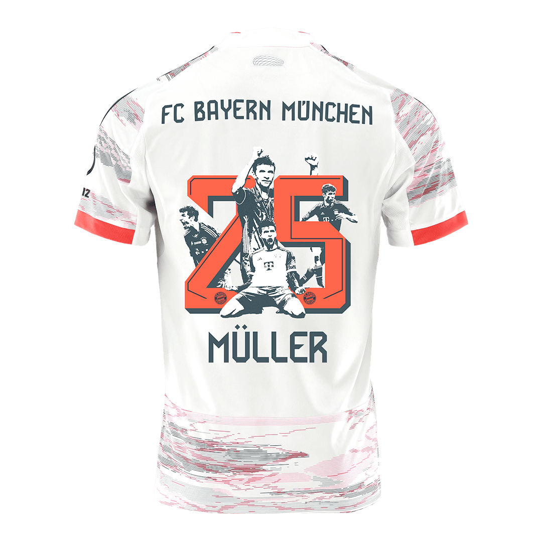 Maillot de football MÜLLER Special #25 Bayern Munich Extérieur 2025/26 Blanc