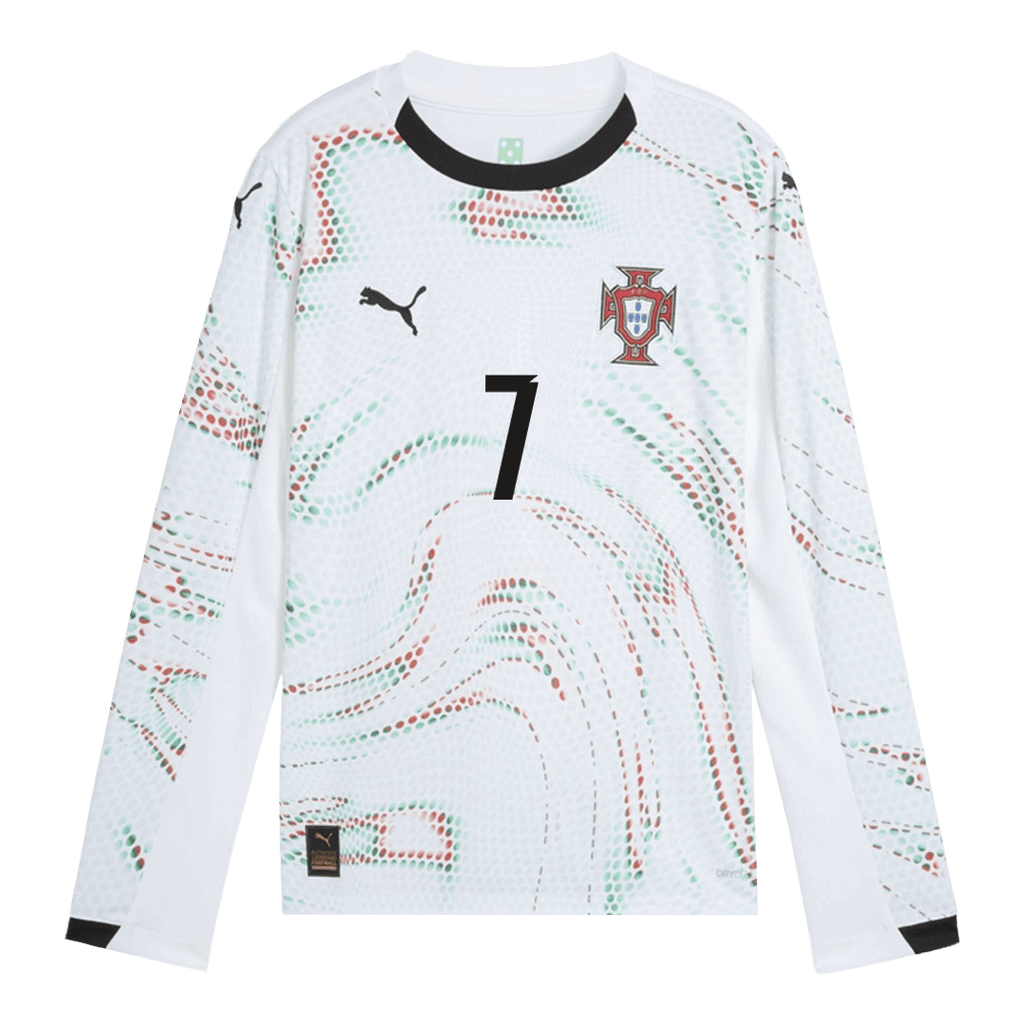 Camiseta de fútbol Ronaldo #7 Portugal de visitante, manga larga, 2025, blanca