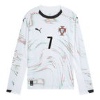 Camiseta de fútbol Ronaldo #7 Portugal de visitante, manga larga, 2025, blanca