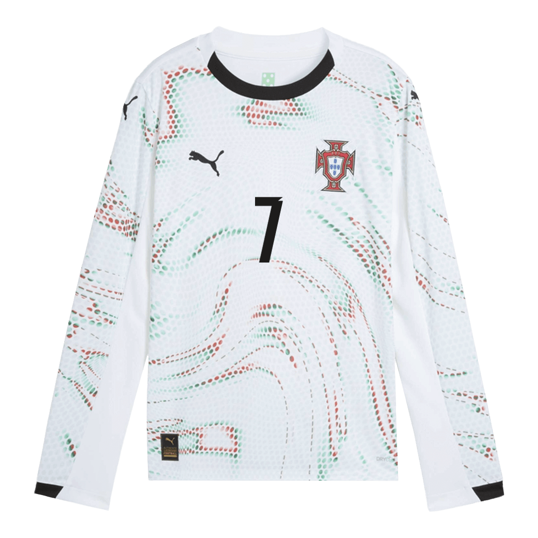 Camiseta de fútbol Ronaldo #7 Portugal de visitante, manga larga, 2025, blanca