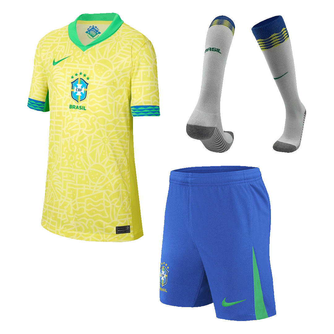 Maillot de football domicile Brésil pour enfant (maillot, short et chaussettes) Copa America 2024