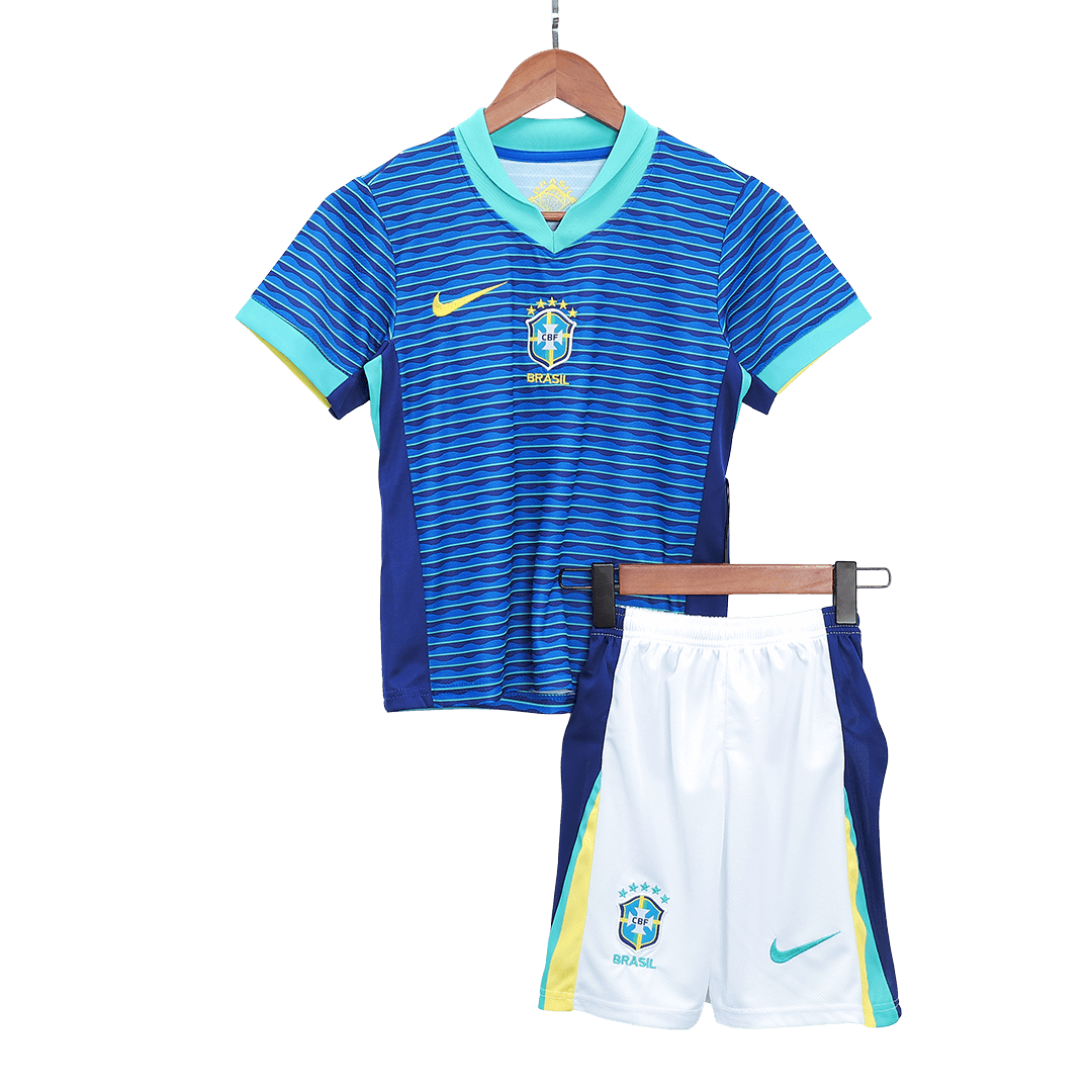 Kits de fútbol: Camiseta de fútbol visitante de Brasil para niños (camiseta, pantalones cortos y calcetines) Copa América 2024