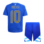 Kits de fútbol para niños: Camiseta de visitante de Argentina Messi #10 (camiseta y pantalones cortos) 2024