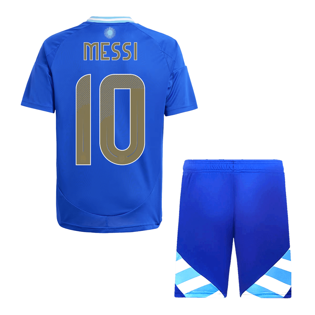 Kits de fútbol para niños: Camiseta de visitante de Argentina Messi #10 (camiseta y pantalones cortos) 2024