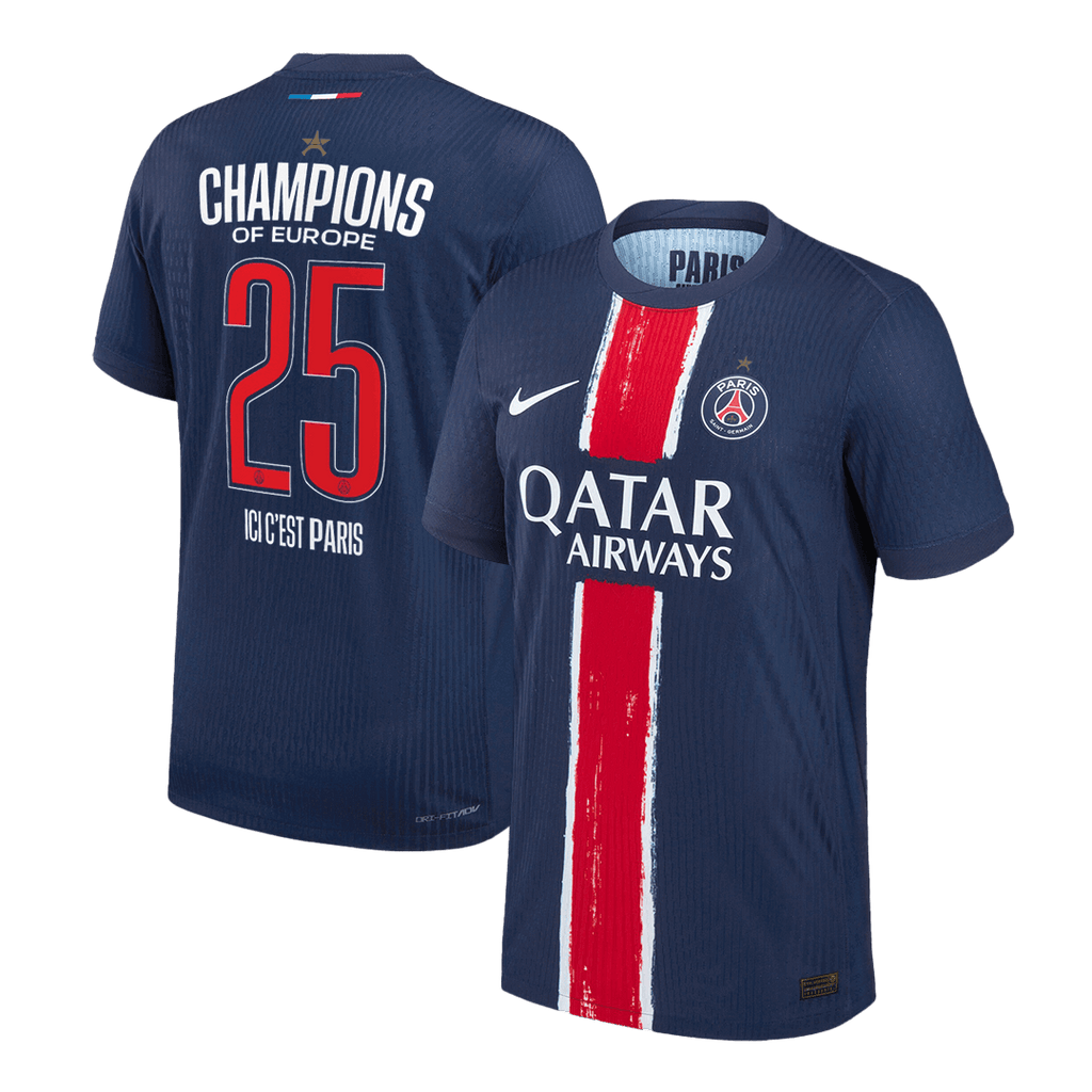 Soccer Kits CHAMPIONS #25 Authentic PSG Home Soccer Jersey 2024/25 Navy - CHAMPIONS OF EUROPE