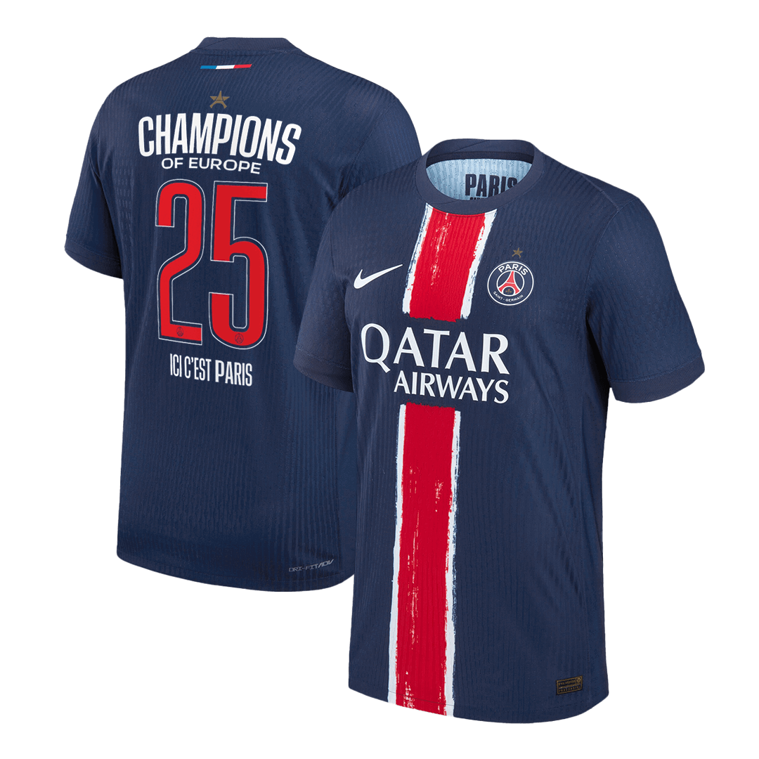 Soccer Kits CHAMPIONS #25 Authentic PSG Home Soccer Jersey 2024/25 Navy - CHAMPIONS OF EUROPE