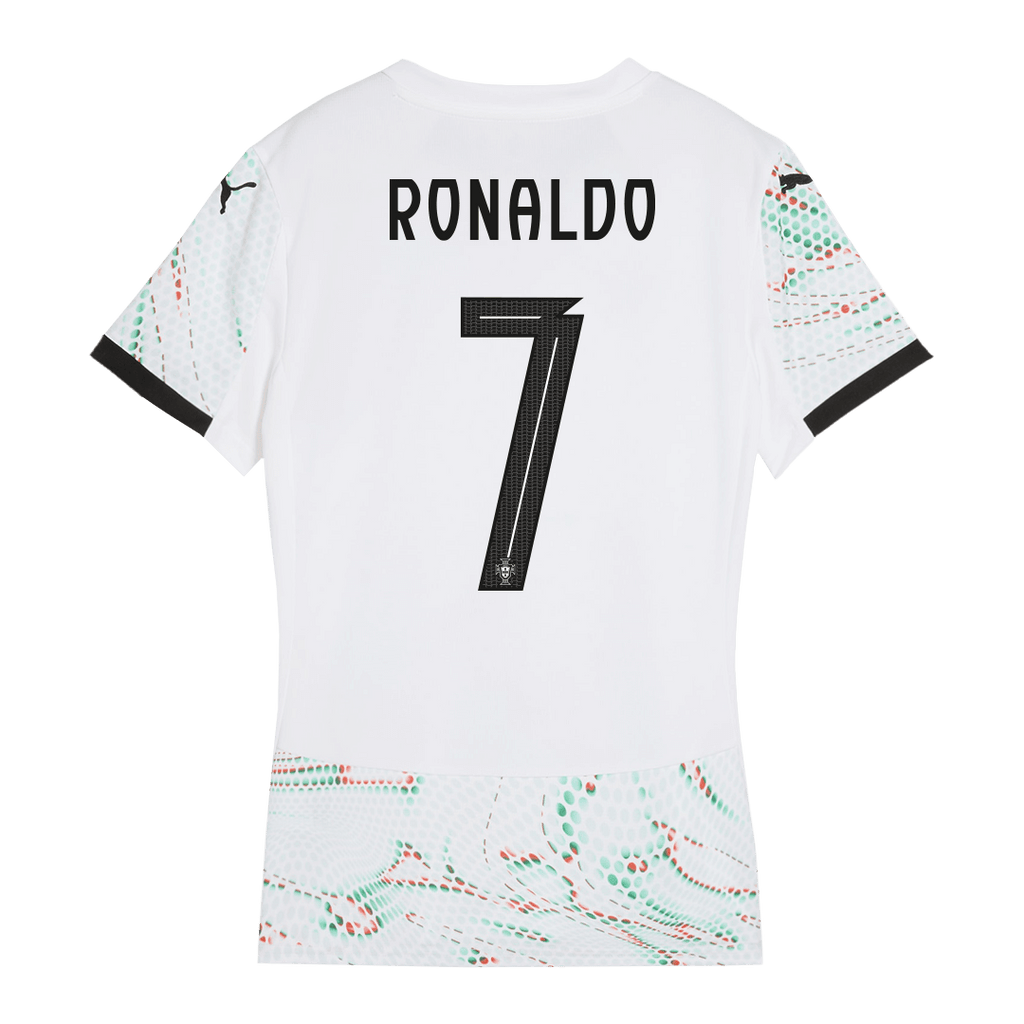 Camiseta de fútbol visitante de Portugal RONALDO #7 para mujer 2025, blanca