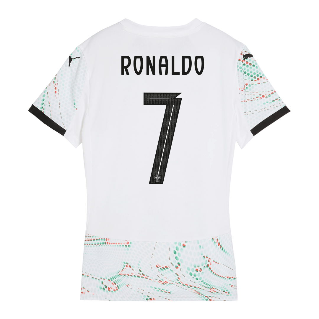 Camiseta de fútbol visitante de Portugal RONALDO #7 para mujer 2025, blanca