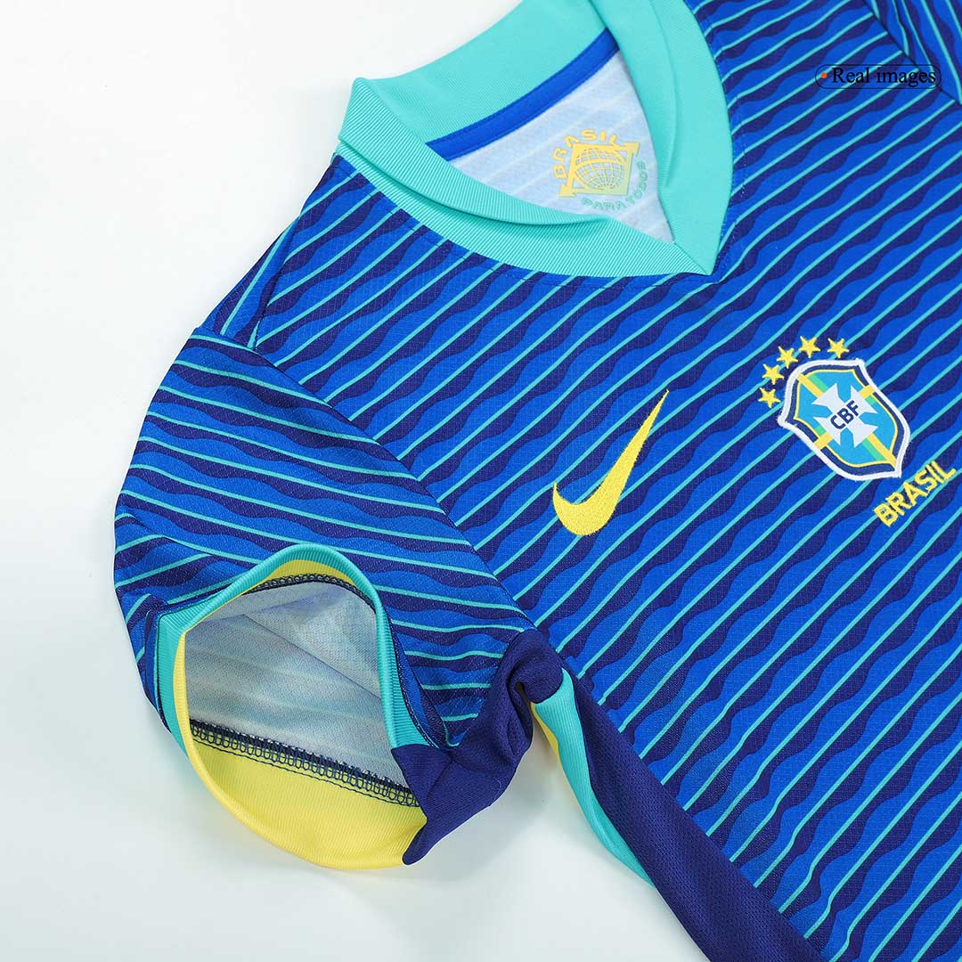 Kits de fútbol: Camiseta de fútbol visitante de Brasil para niños (camiseta, pantalones cortos y calcetines) Copa América 2024