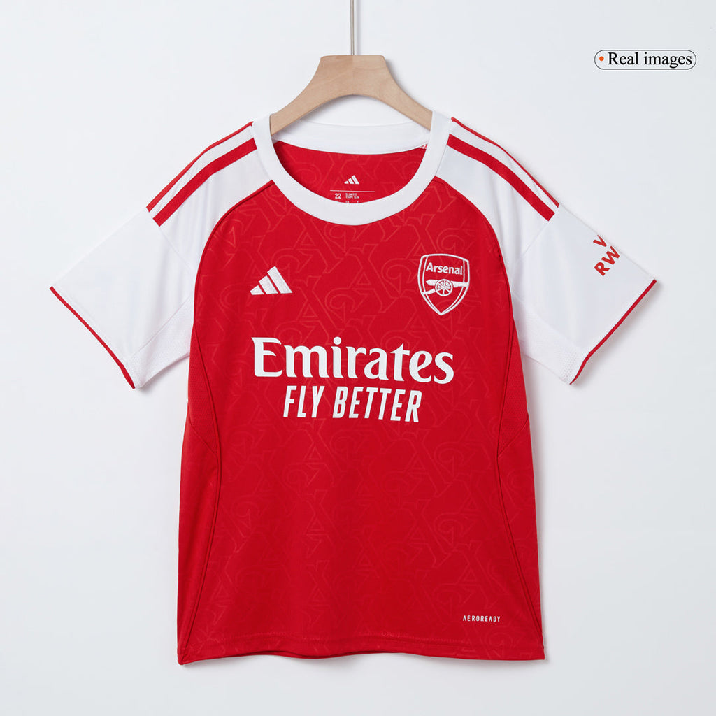 Kit de fútbol para niños: camiseta de local del Arsenal (camiseta, pantalones cortos y calcetines) 2025/26, color rojo