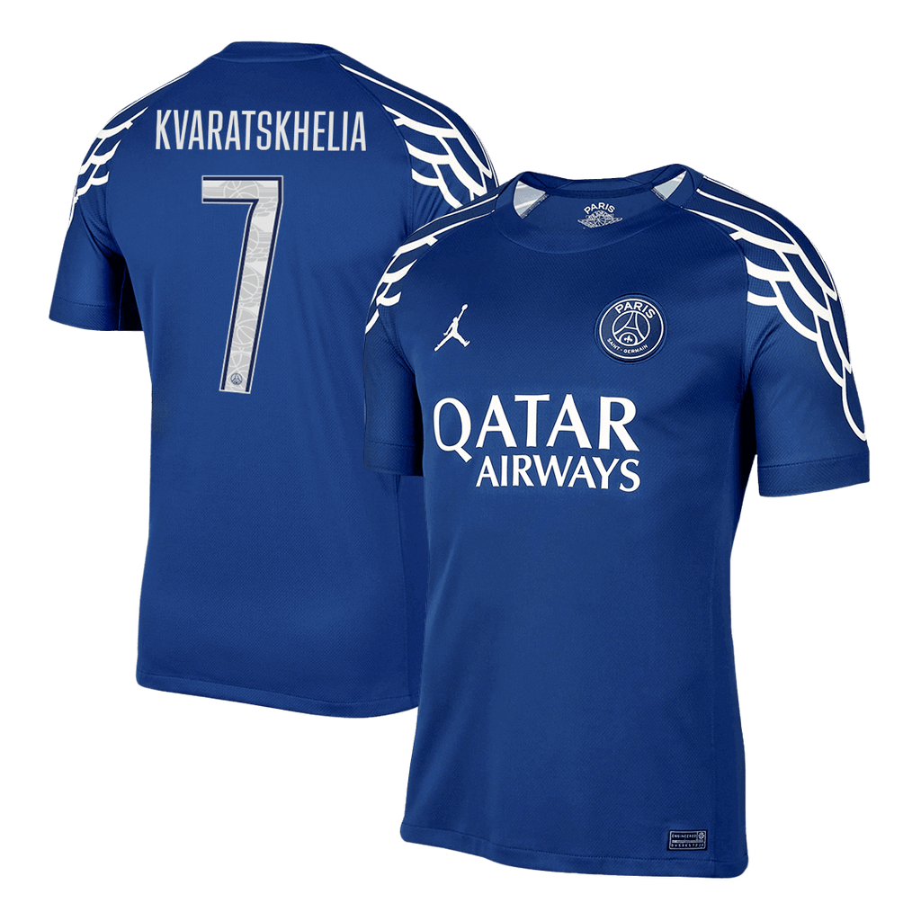 Maillot de football extérieur PSG KVARATSKHELIA #7 2024/25 Bleu marine - UCL