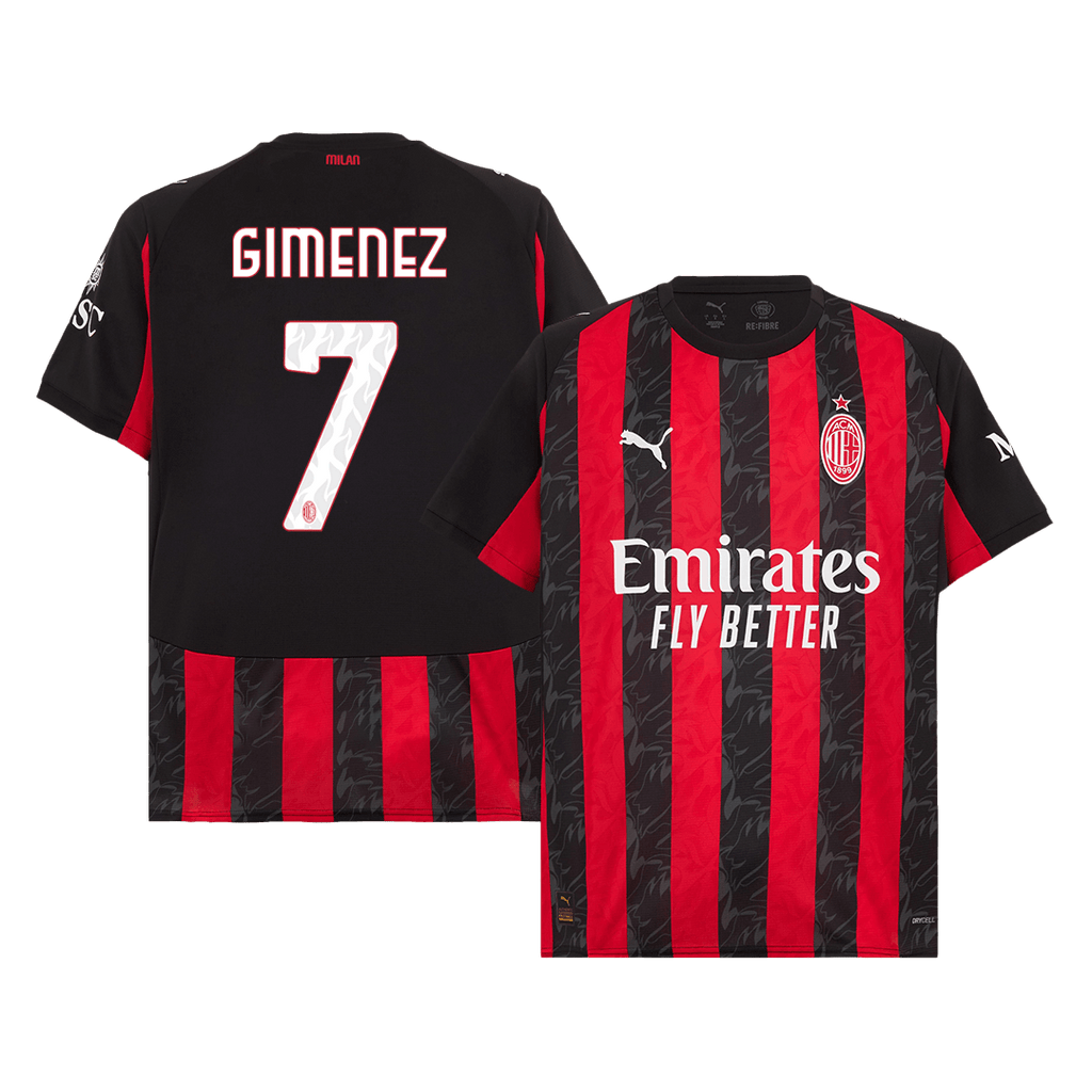 Maillot de football domicile AC Milan GIMENEZ #7 2025/26 Rouge et noir