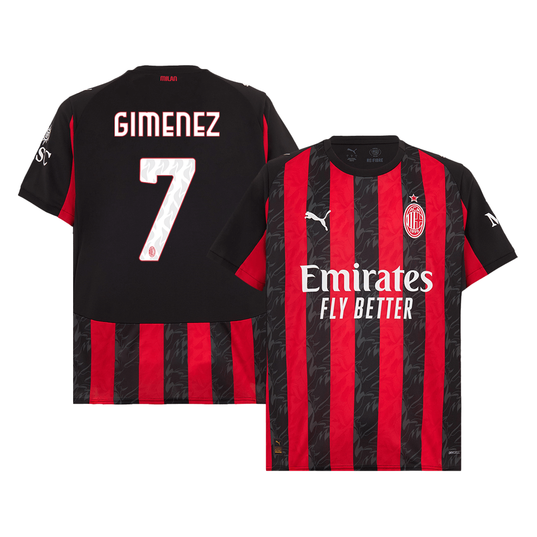 Maillot de football domicile AC Milan GIMENEZ #7 2025/26 Rouge et noir