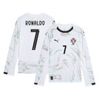 Camiseta de fútbol Ronaldo #7 Portugal de visitante, manga larga, 2025, blanca
