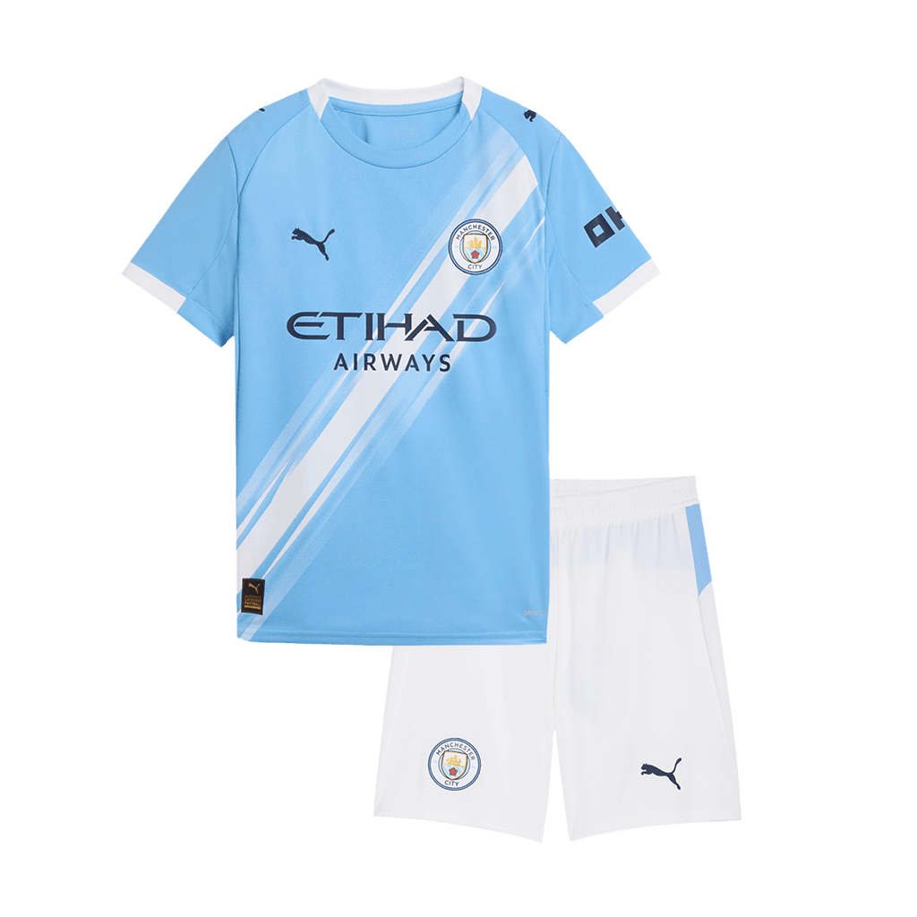 Kit de fútbol para niños: camiseta local del Manchester City (camiseta y pantalones cortos) 2025/26, azul