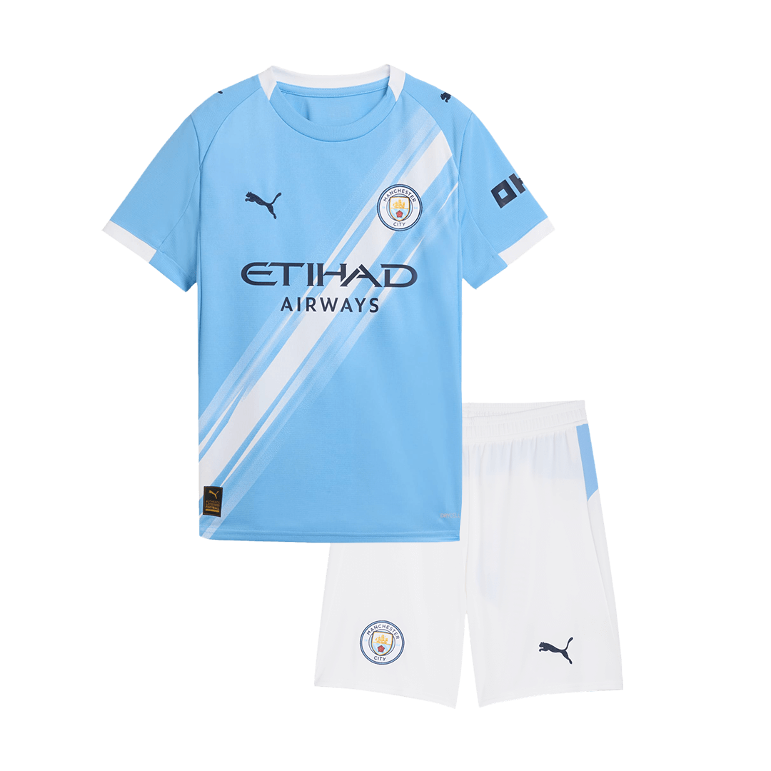 Kit de fútbol para niños: camiseta local del Manchester City (camiseta y pantalones cortos) 2025/26, azul
