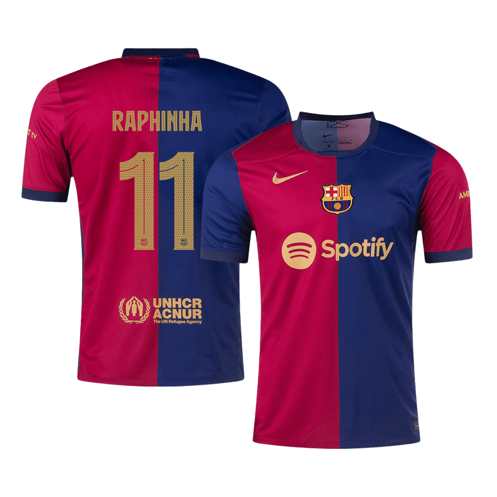 Camiseta de fútbol local RAPHINHA #11 del Barcelona 2024/25, roja y azul - UCL