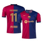 Camiseta de fútbol local RAPHINHA #11 del Barcelona 2024/25, roja y azul - UCL
