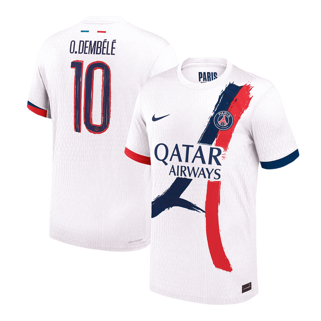 Soccer Kits Authentic O.DEMBÉLÉ#10 PSG Away Soccer Jersey 2024/25 White - UCL