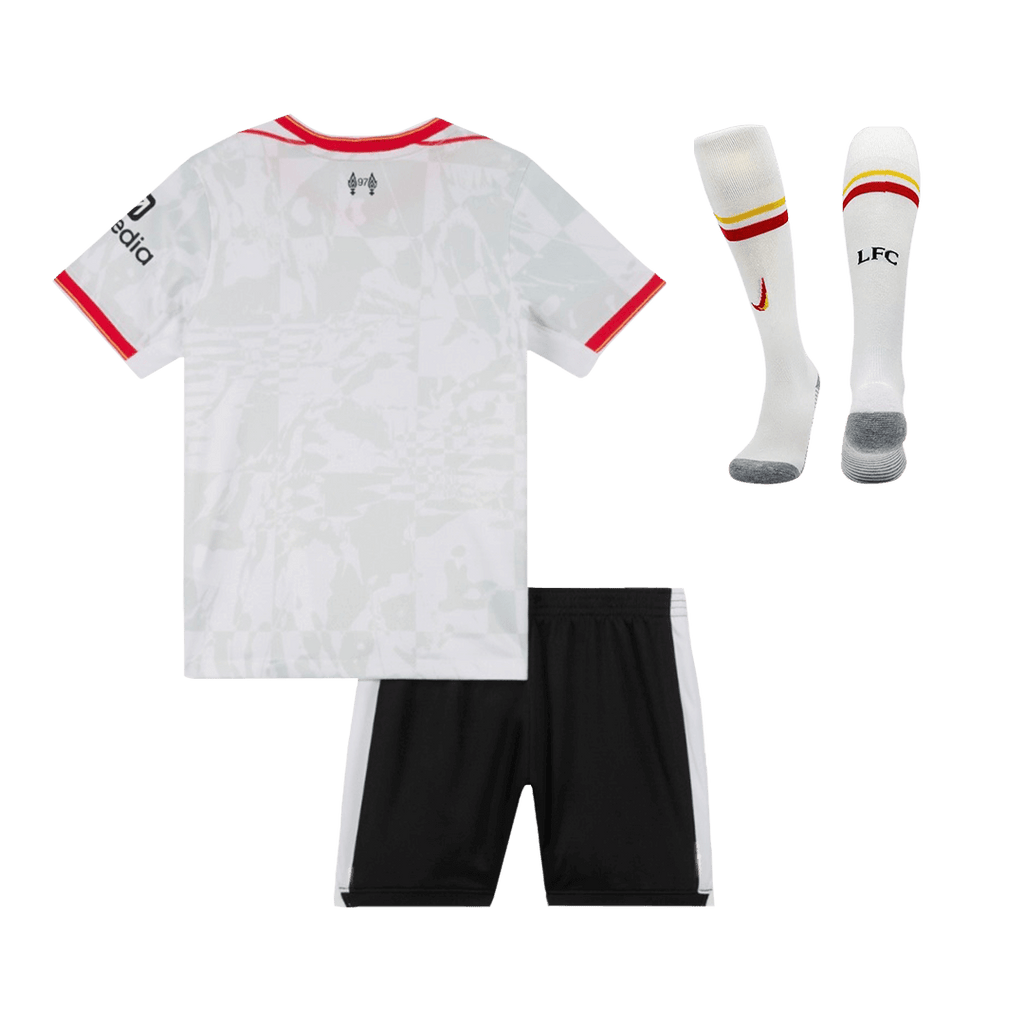 Camiseta de fútbol infantil de visitante del Liverpool (camiseta, pantalón corto y calcetines) 2024/25