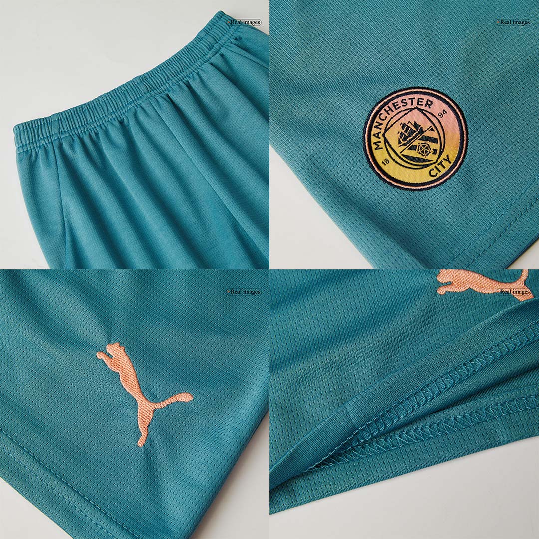 Camiseta de fútbol infantil del Manchester City (camiseta y pantalón corto) 2024/25 (4.ª equipación de visitante) "Definitely City"