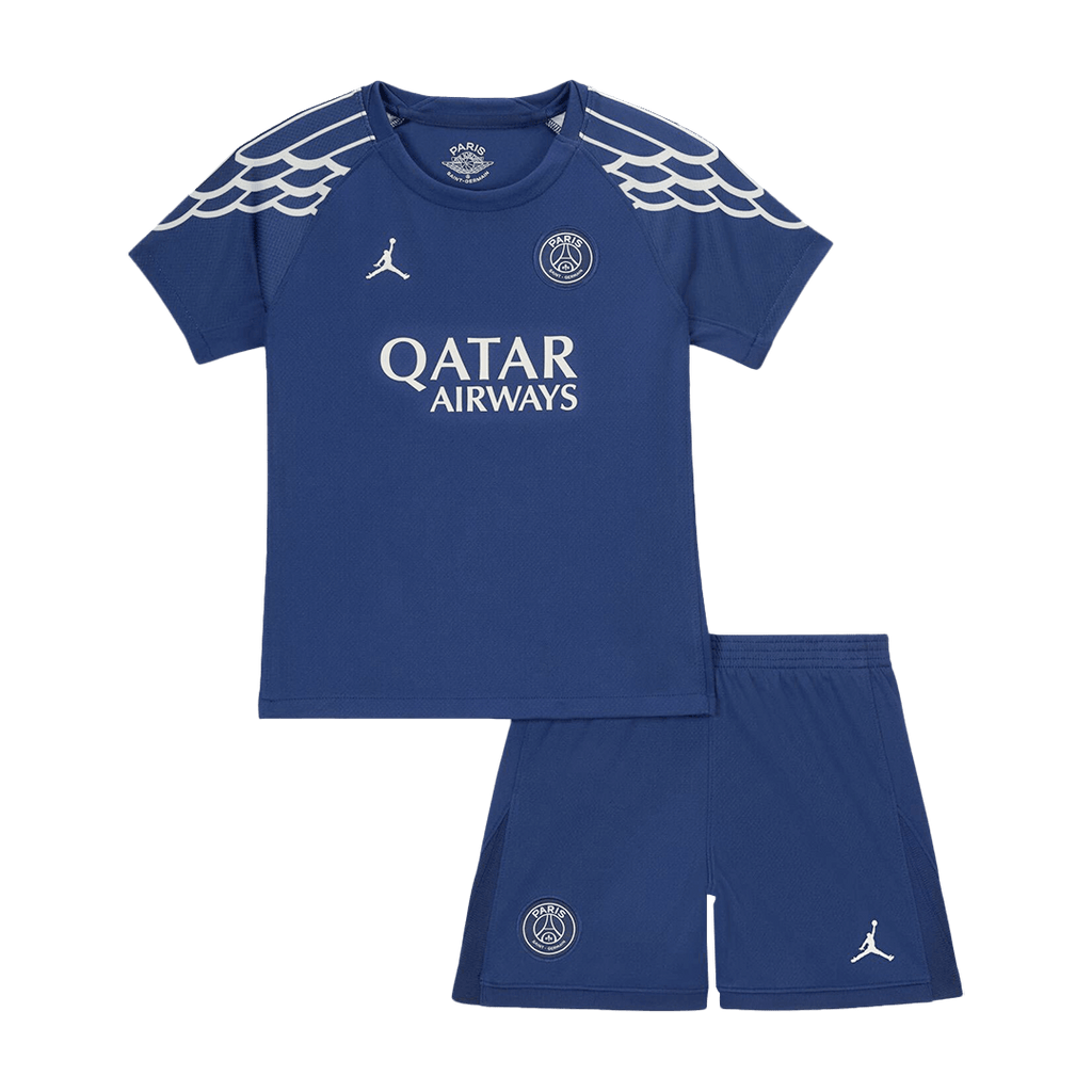 Camiseta de fútbol infantil de visitante del PSG (camiseta y pantalón corto) 2024/25, color azul marino