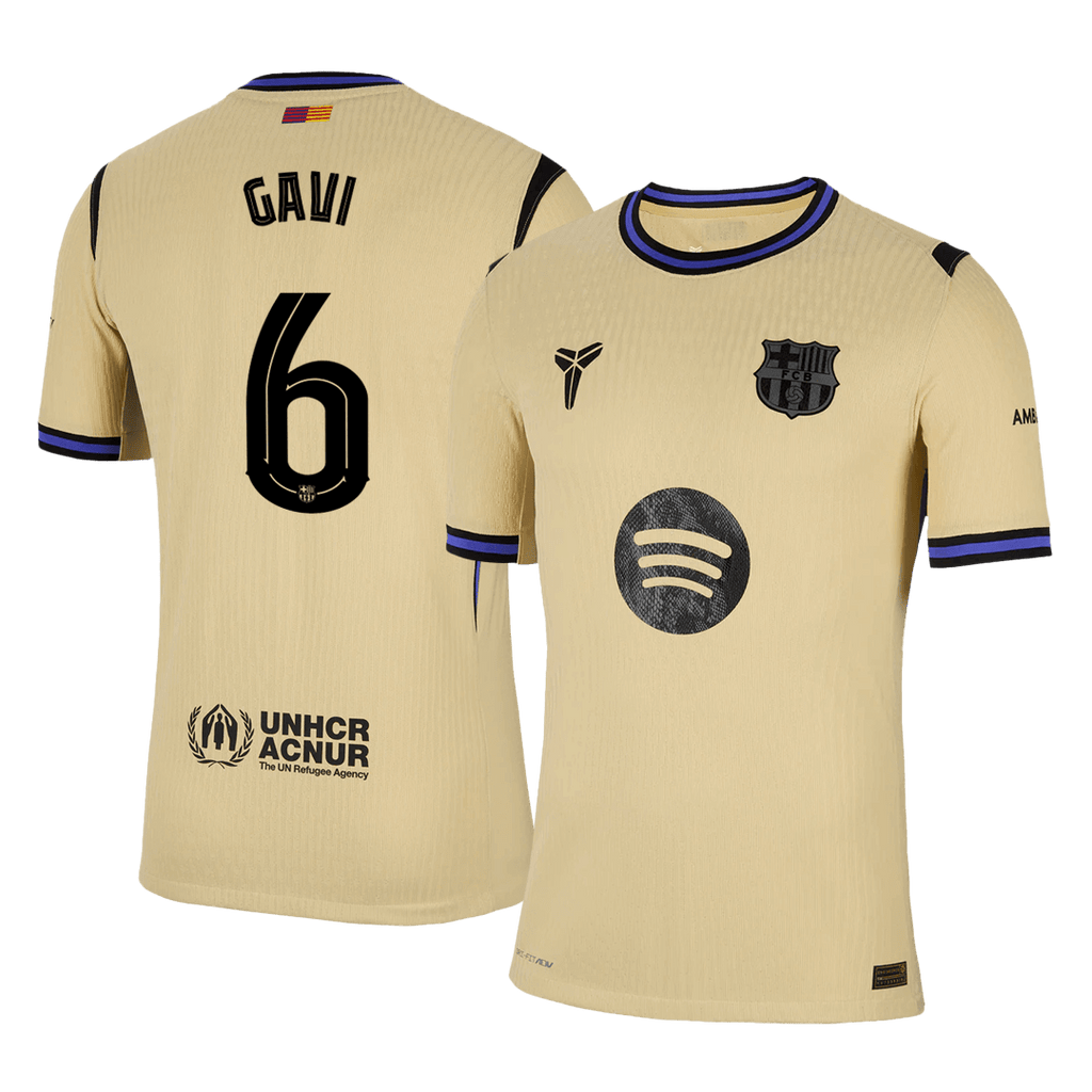 Soccer Kits Authentic GAVI #6 Barcelona Away Soccer Jersey 2025/26 Yellow - UCL