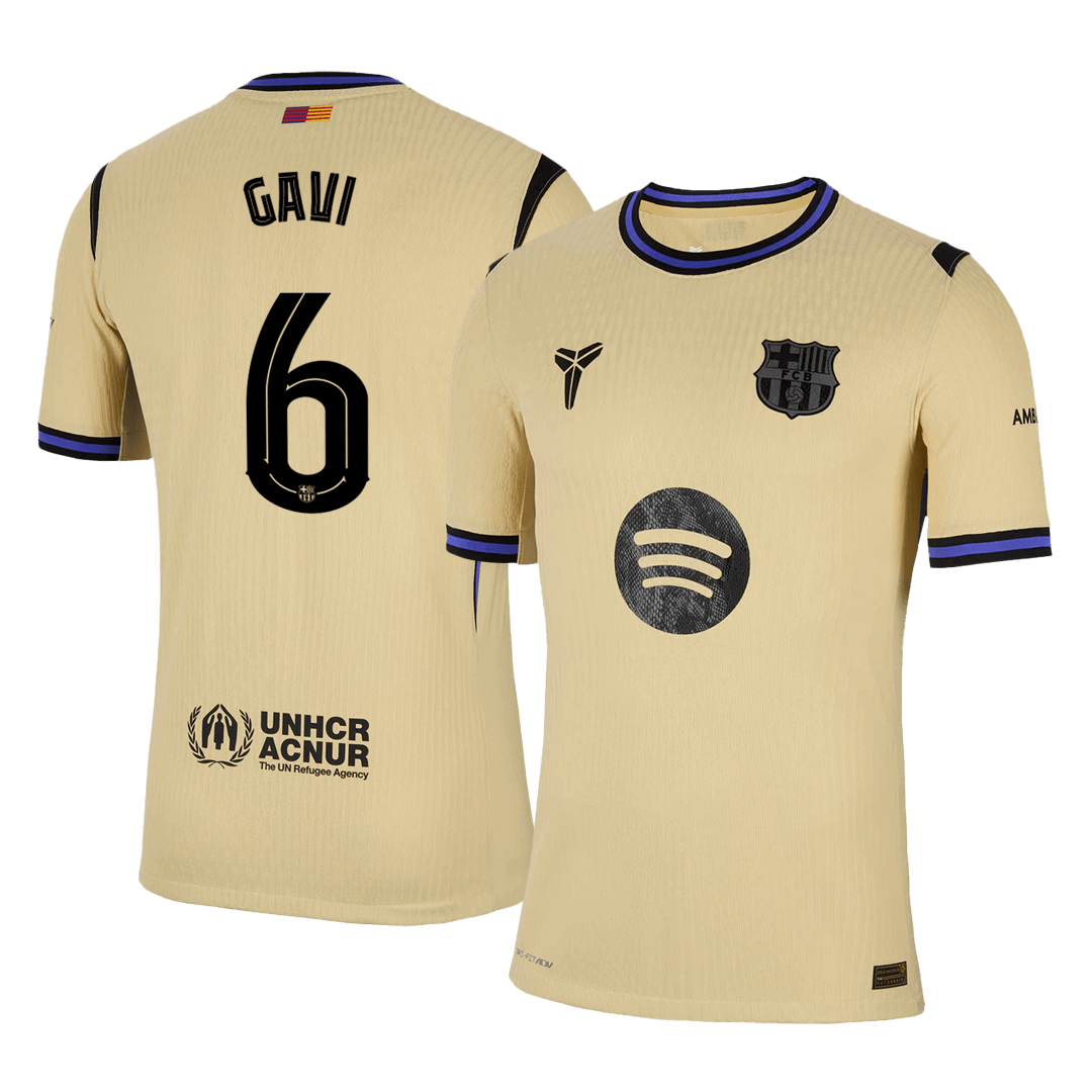 Soccer Kits Authentic GAVI #6 Barcelona Away Soccer Jersey 2025/26 Yellow - UCL