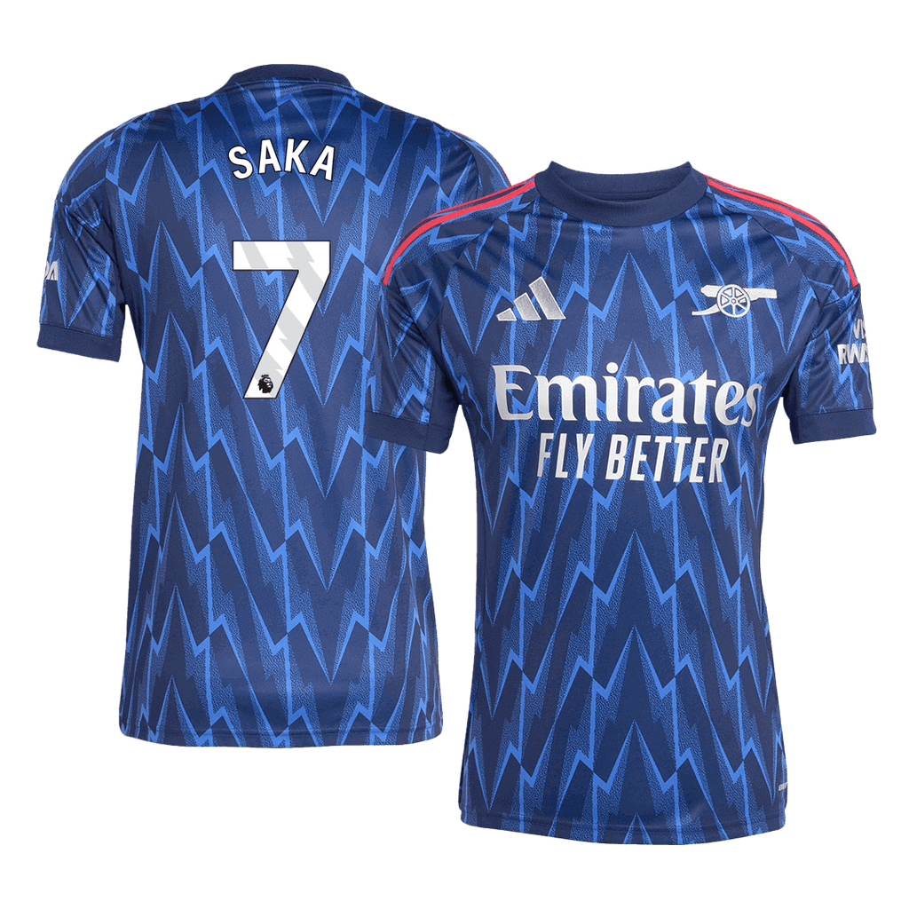 Kits de fútbol SAKA #7 Arsenal Camiseta de fútbol visitante 2025/26 Azul