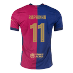 Camiseta de fútbol RAPHINHA #11 Auténtica del Barcelona 2024/25 Rojo y Azul - UCL
