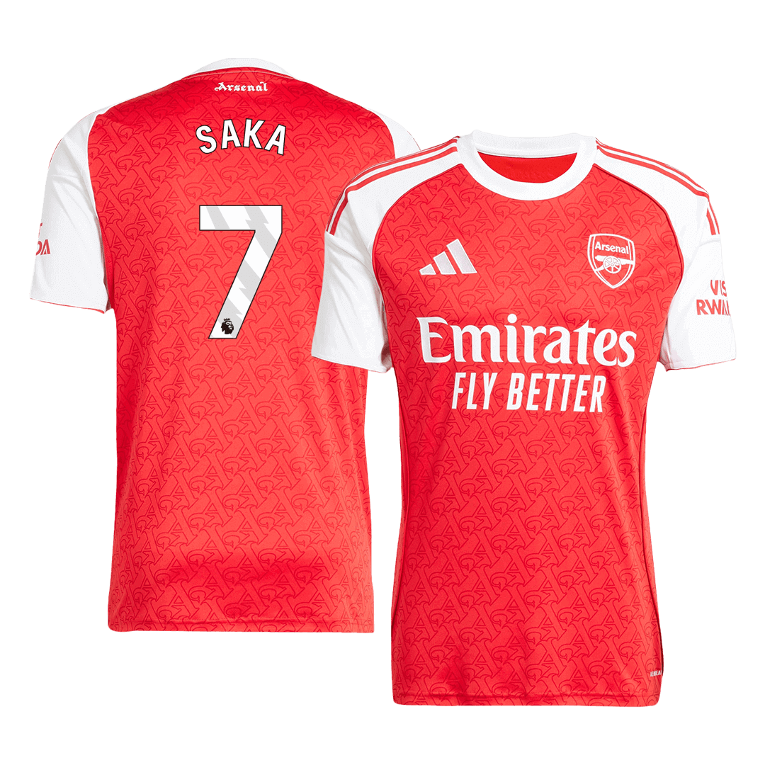 Kits de fútbol SAKA #7 Arsenal Home Soccer Jersey 2025/26 Rojo
