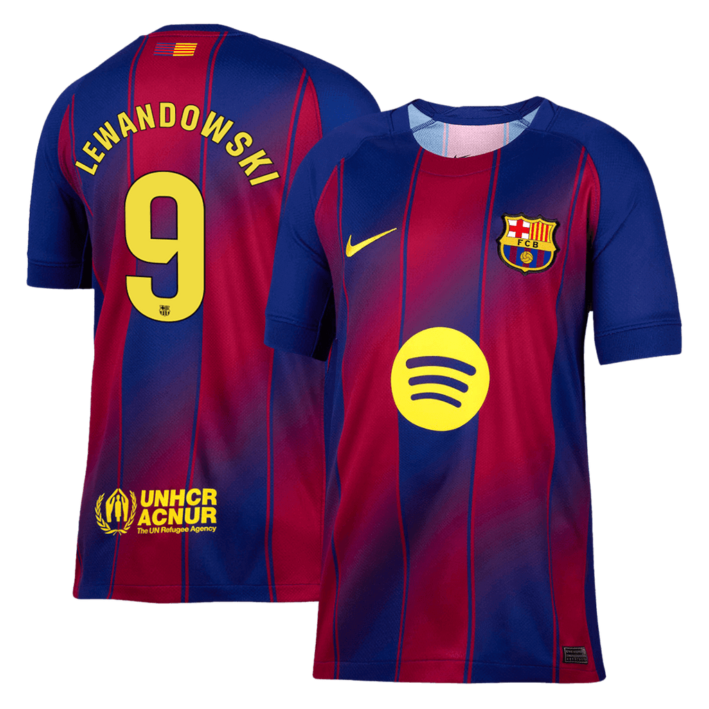 Maillot de football LEWANDOWSKI #9 Barcelone Domicile 2025/26 Rouge et Bleu