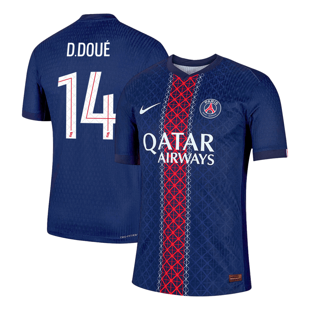 Soccer Kits Authentic D.DOUÉ #14 PSG Home Soccer Jersey 2025/26 Navy