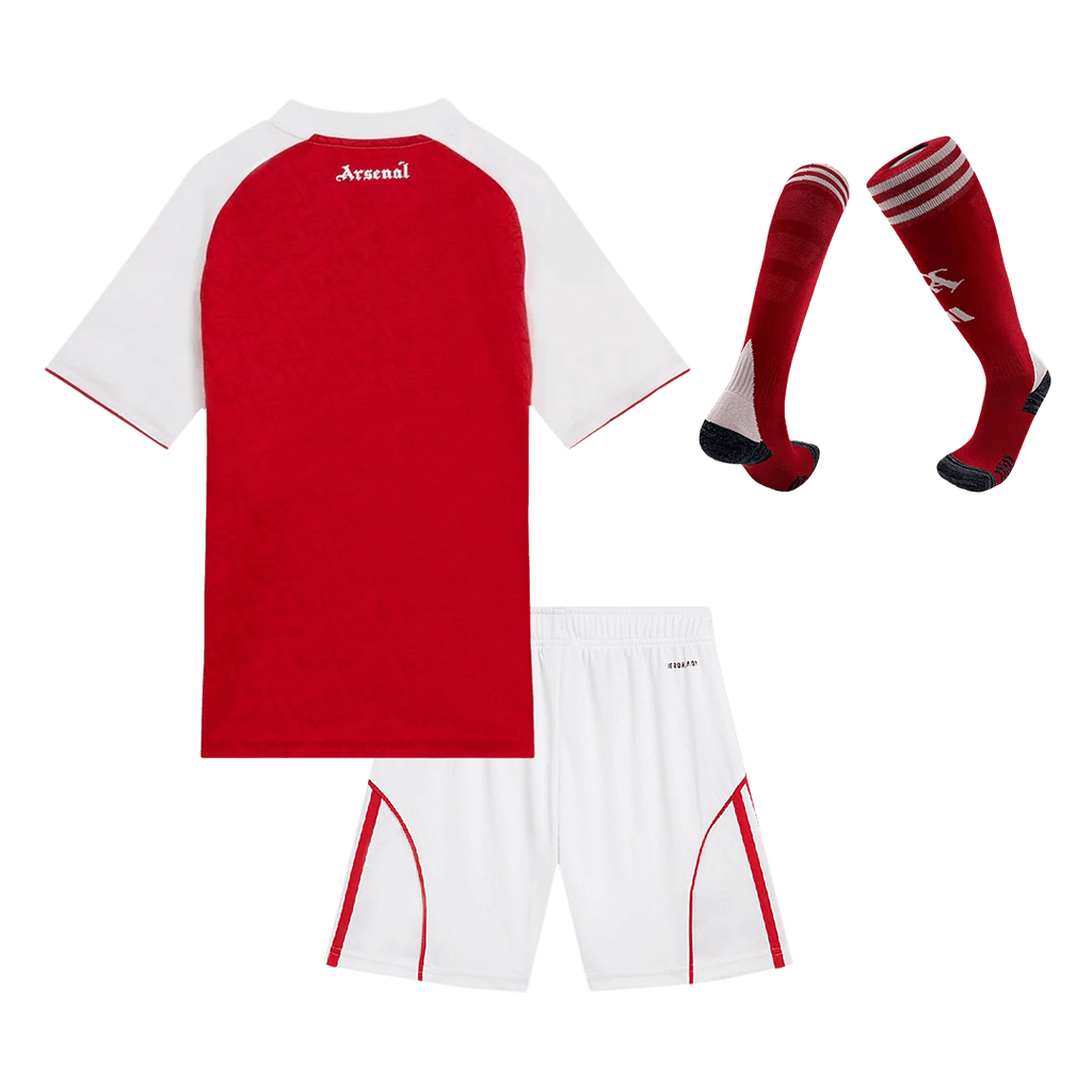 Kit de fútbol para niños: camiseta de local del Arsenal (camiseta, pantalones cortos y calcetines) 2025/26, color rojo