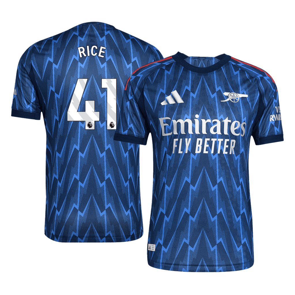 Maillot de football extérieur authentique Arsenal RICE #41 2025/26 Bleu