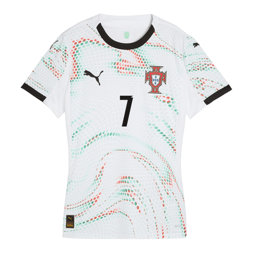 Camiseta de fútbol visitante de Portugal RONALDO #7 para mujer 2025, blanca