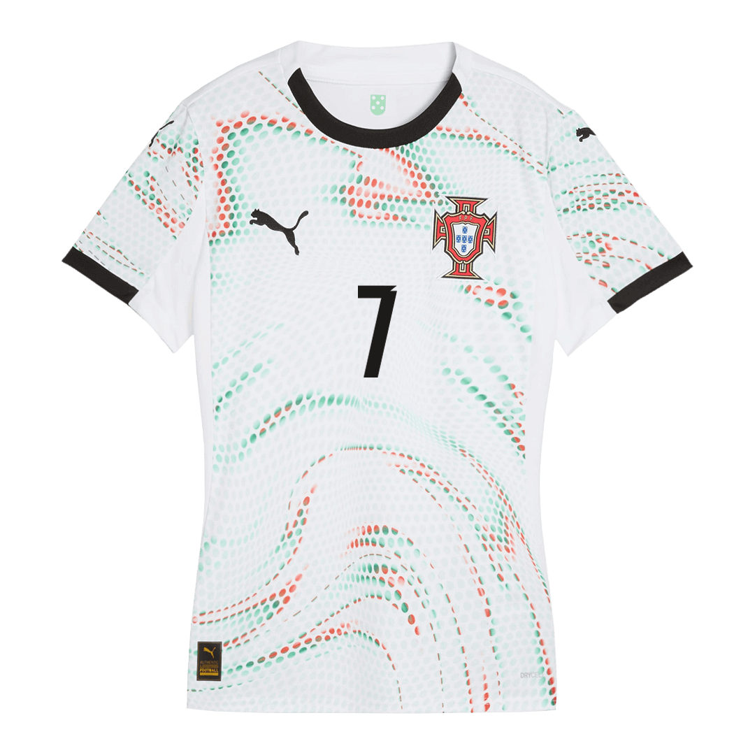 Camiseta de fútbol visitante de Portugal RONALDO #7 para mujer 2025, blanca