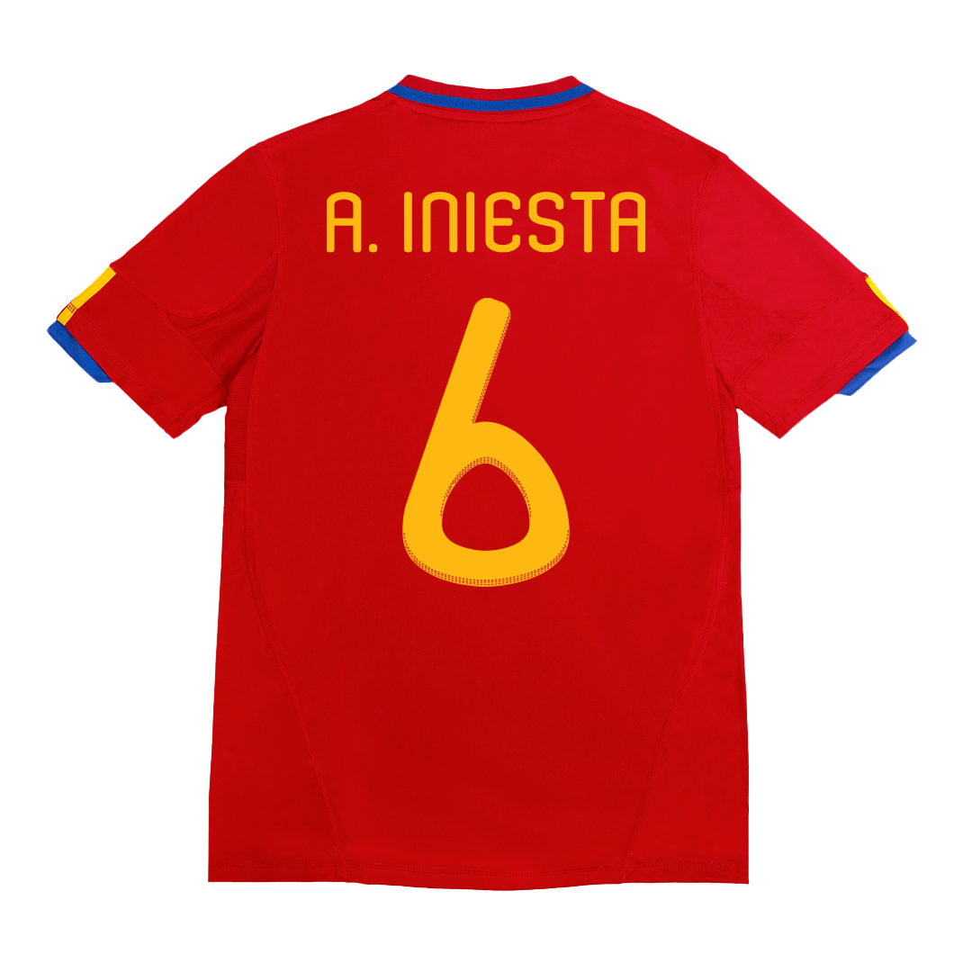 Kits de fútbol Retro A. INIESTA #6 2010 Camiseta de fútbol local de España