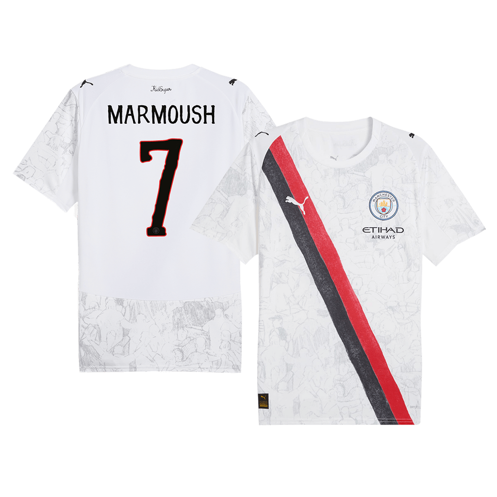 Maillot de football MARMOUSH #7 Manchester City KidSuper 2025/26 Blanc - Coupe du Monde des Clubs