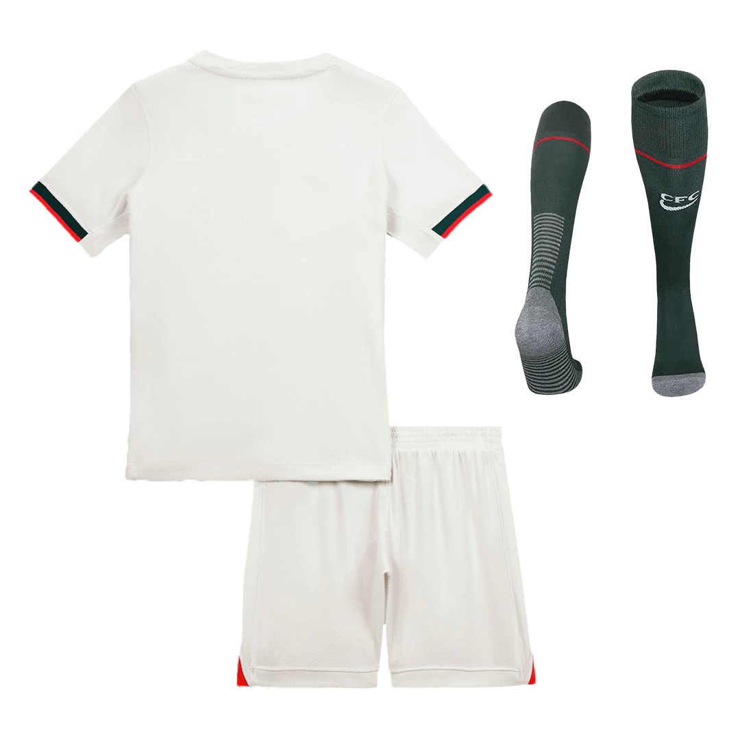 Camiseta de visitante del Chelsea para niño (camiseta, pantalones cortos y calcetines) 2025/26, color blanco